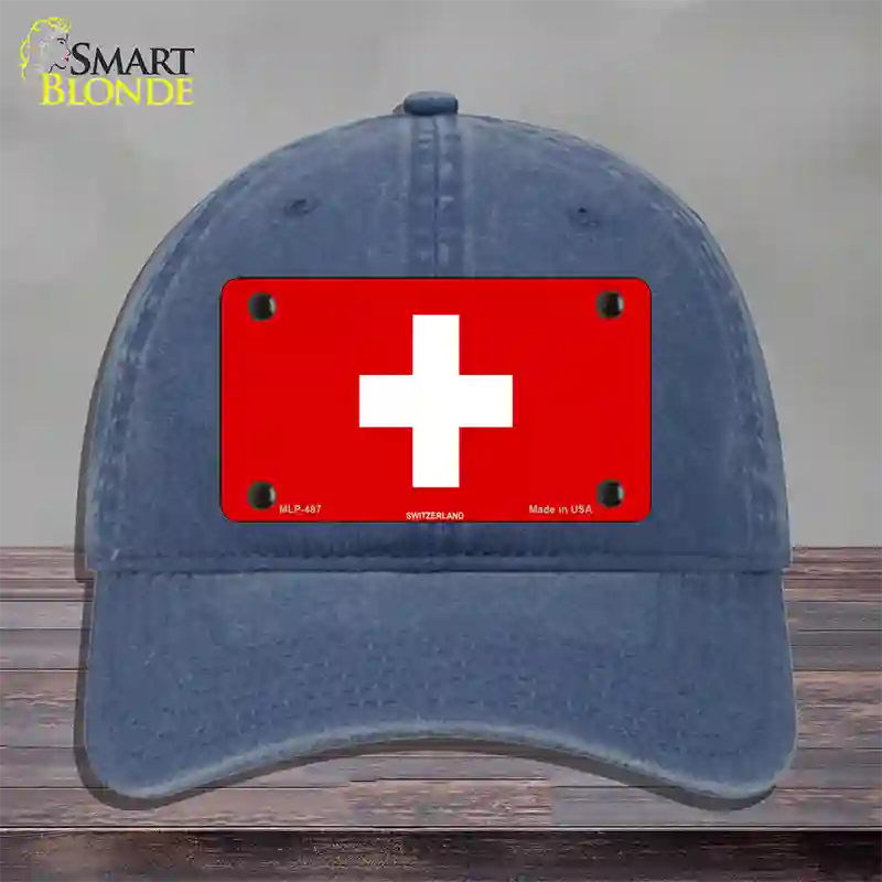 Switzerland Flag Novelty License Plate Hat Unconstructed Cotton / Navy