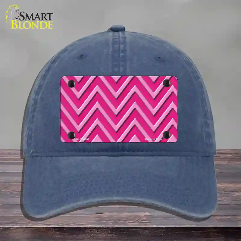 Pink Light Pink Large Chevron Novelty License Plate Hat Unconstructed Cotton / Navy