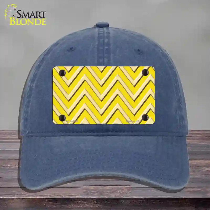 Yellow Light Yellow Large Chevron Novelty License Plate Hat Unconstructed Cotton / Navy