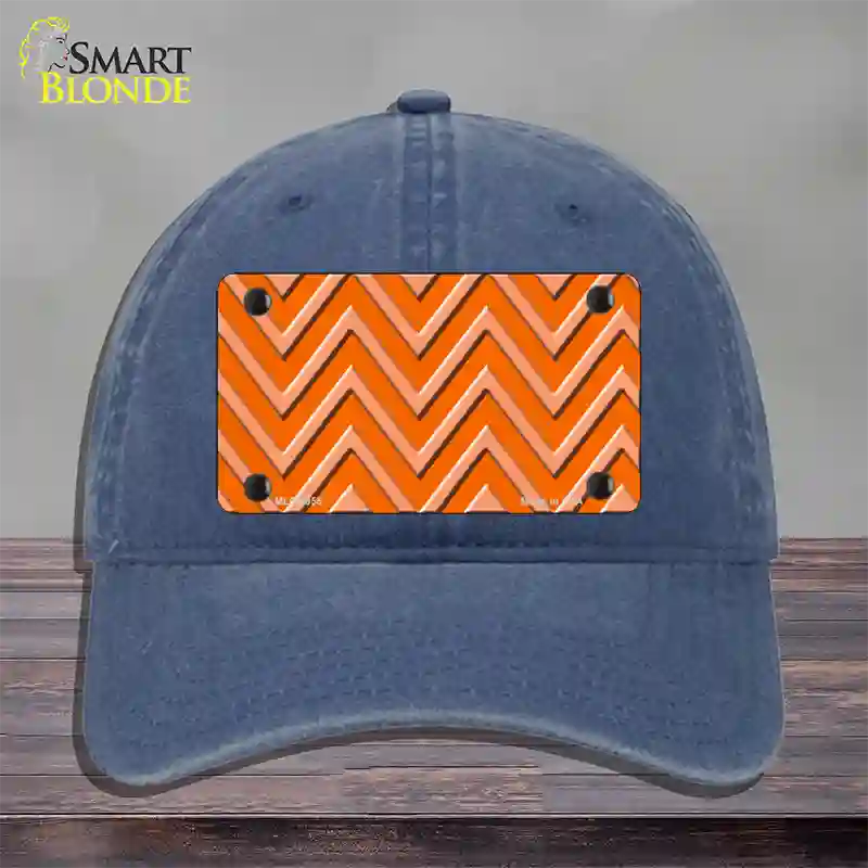 Orange Light Orange Large Chevron Novelty License Plate Hat Unconstructed Cotton / Navy