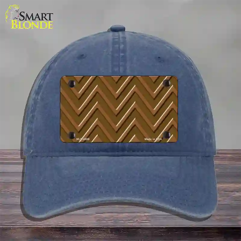 Brown Light Brown Large Chevron Novelty License Plate Hat Unconstructed Cotton / Navy