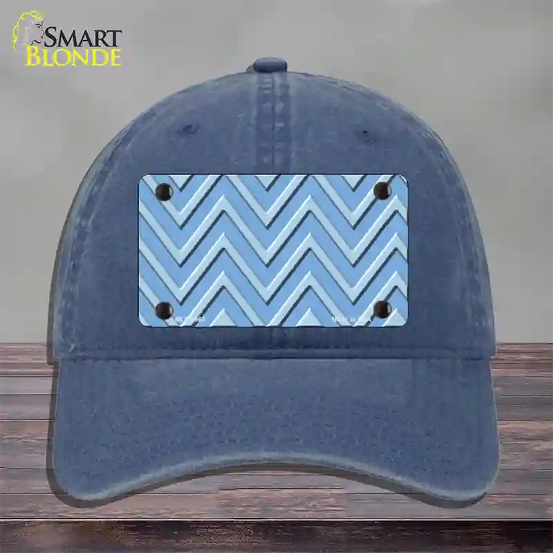 Light Blue Lighter Blue Large Chevron Novelty License Plate Hat Unconstructed Cotton / Navy