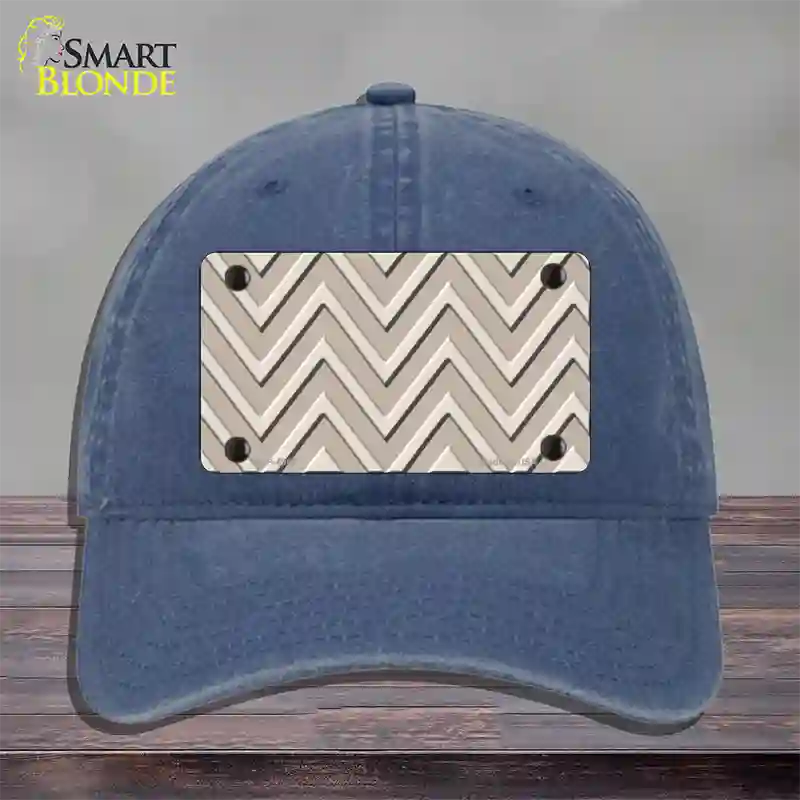 Tan Light Tan Large Chevron Novelty License Plate Hat Unconstructed Cotton / Navy