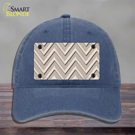 Tan Light Tan Large Chevron Novelty License Plate Hat Unconstructed Cotton / Navy