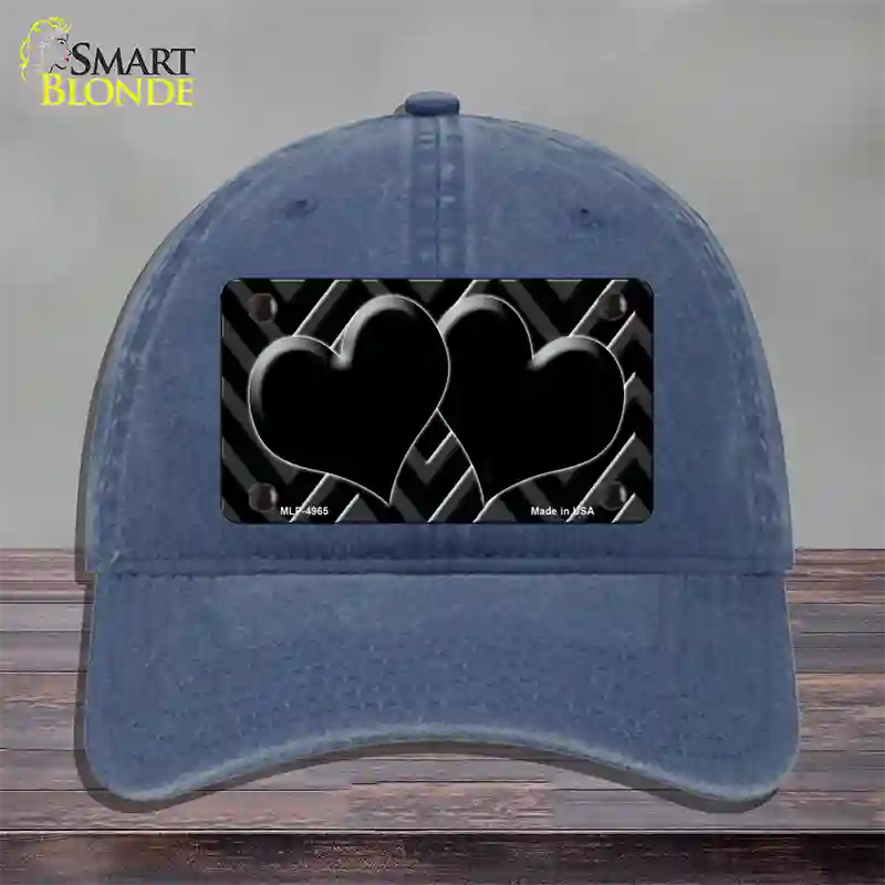 Black Light Black Chevon Heart Center Novelty License Plate Hat Unconstructed Cotton / Navy