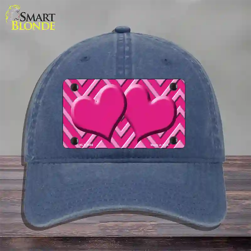 Pink Light Pink Heart Large Chevron Novelty License Plate Hat Unconstructed Cotton / Navy