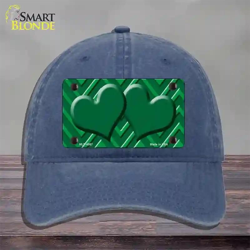 Green Light Green Heart Large Chevron Novelty License Plate Hat Unconstructed Cotton / Navy