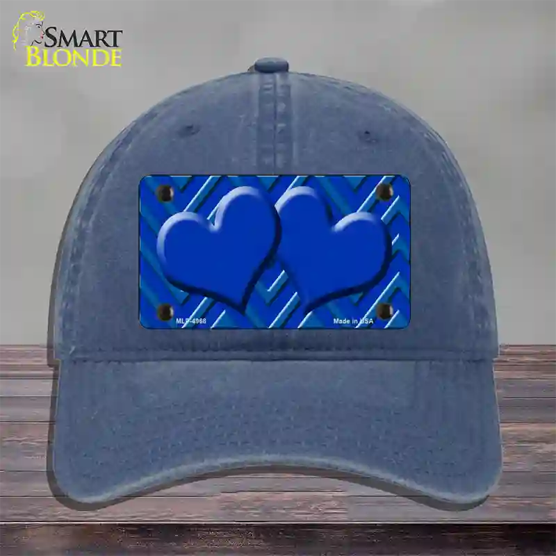 Blue Light Blue Heart Large Chevron Novelty License Plate Hat Unconstructed Cotton / Navy