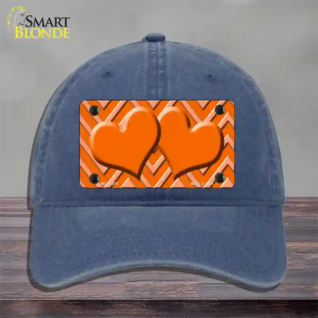 Orange Light Orange Heart Large Chevron Novelty License Plate Hat Unconstructed Cotton / Navy