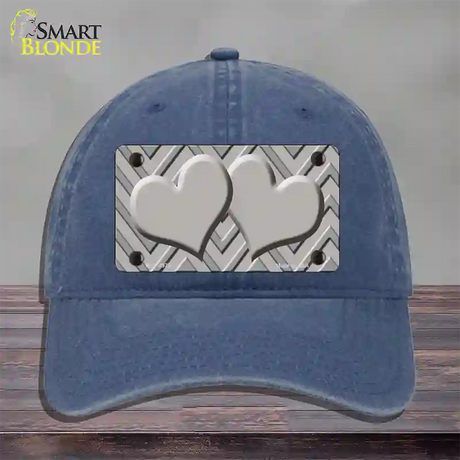 Grey Light Grey Heart Large Chevron Novelty License Plate Hat Unconstructed Cotton / Navy