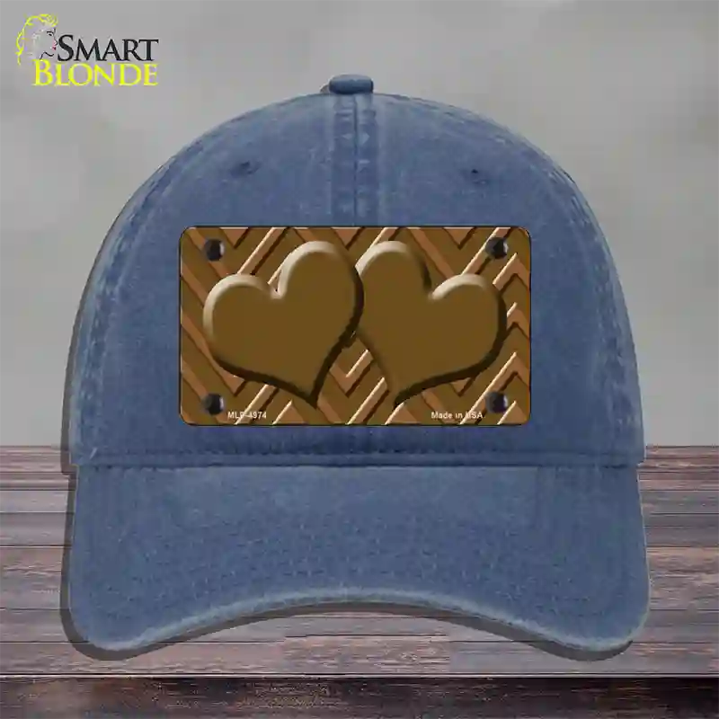 Brown Light Brown Heart Large Chevron Novelty License Plate Hat Unconstructed Cotton / Navy