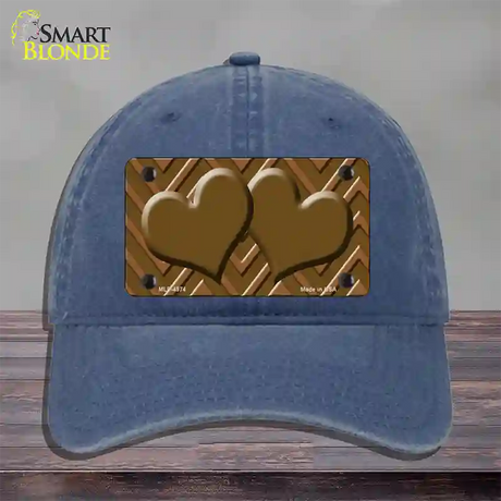 Brown Light Brown Heart Large Chevron Novelty License Plate Hat Unconstructed Cotton / Navy