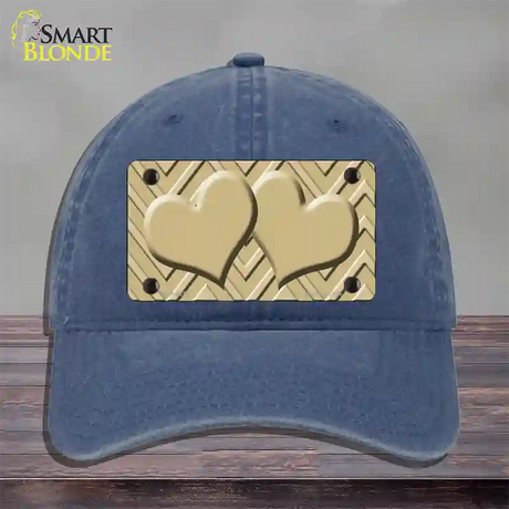 Gold Light Gold Heart Large Chevron Novelty License Plate Hat Unconstructed Cotton / Navy