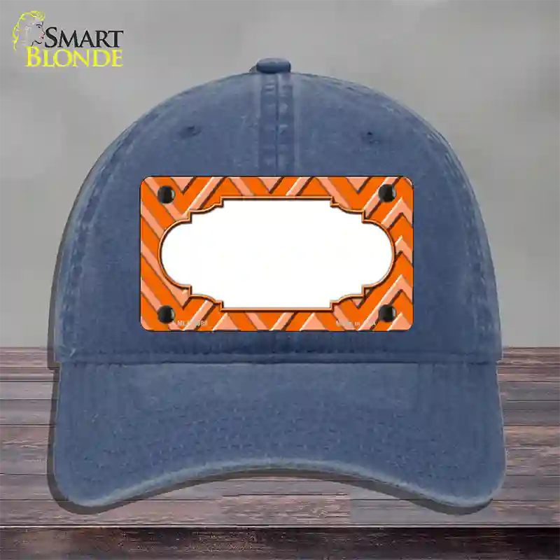 Orange Light Orange Scallop Large Chevron Novelty License Plate Hat Unconstructed Cotton / Navy