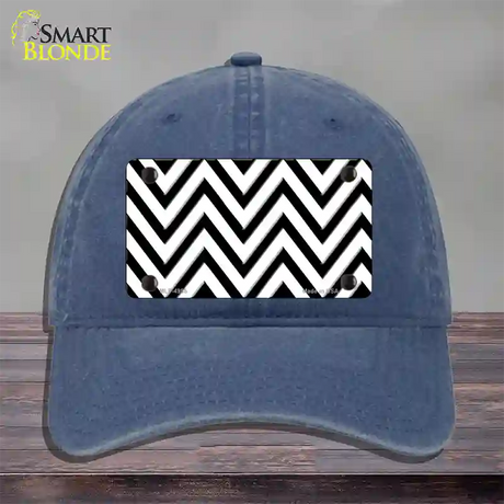 White Black Large Chevron Novelty License Plate Hat Unconstructed Cotton / Navy