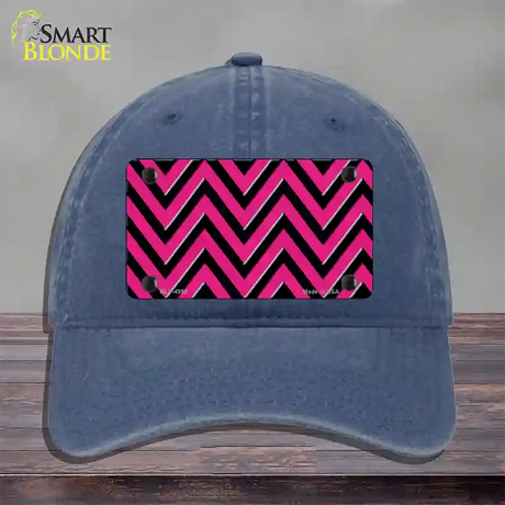 Pink Black Large Chevron Novelty License Plate Hat Unconstructed Cotton / Navy