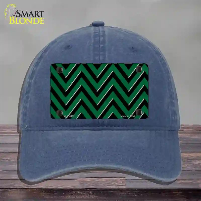 Green Black Large Chevron Novelty License Plate Hat Unconstructed Cotton / Navy