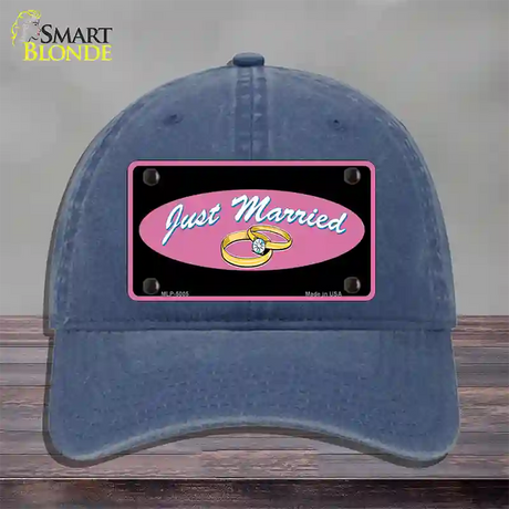 Just Married Novelty License Plate Hat Unconstructed Cotton / Navy