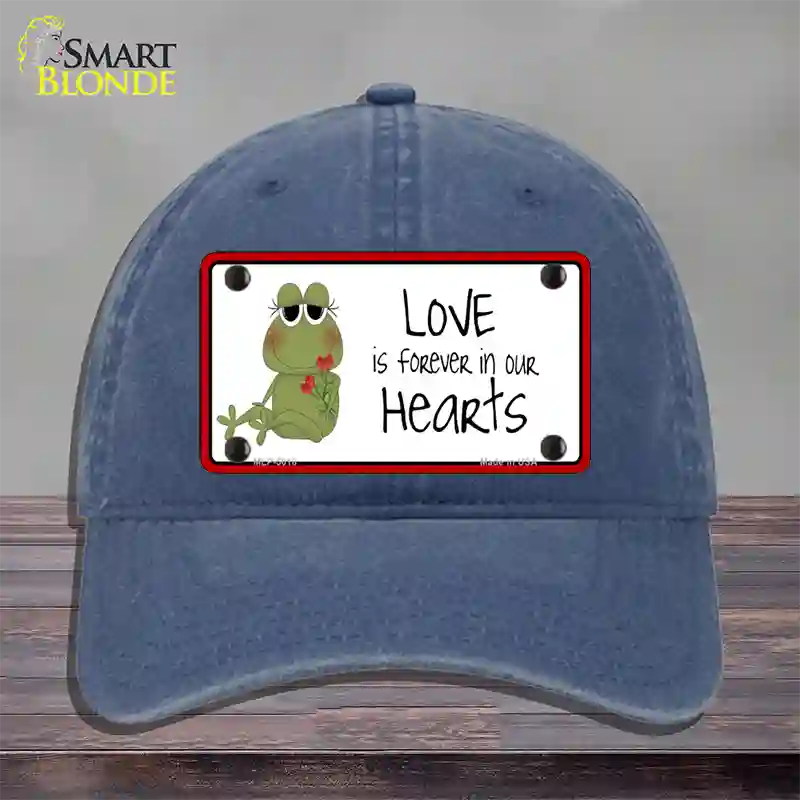 Love In Our Hearts Frog Novelty License Plate Hat Unconstructed Cotton / Navy