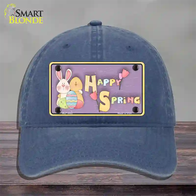 Happy Spring Yellow Novelty License Plate Hat Unconstructed Cotton / Navy