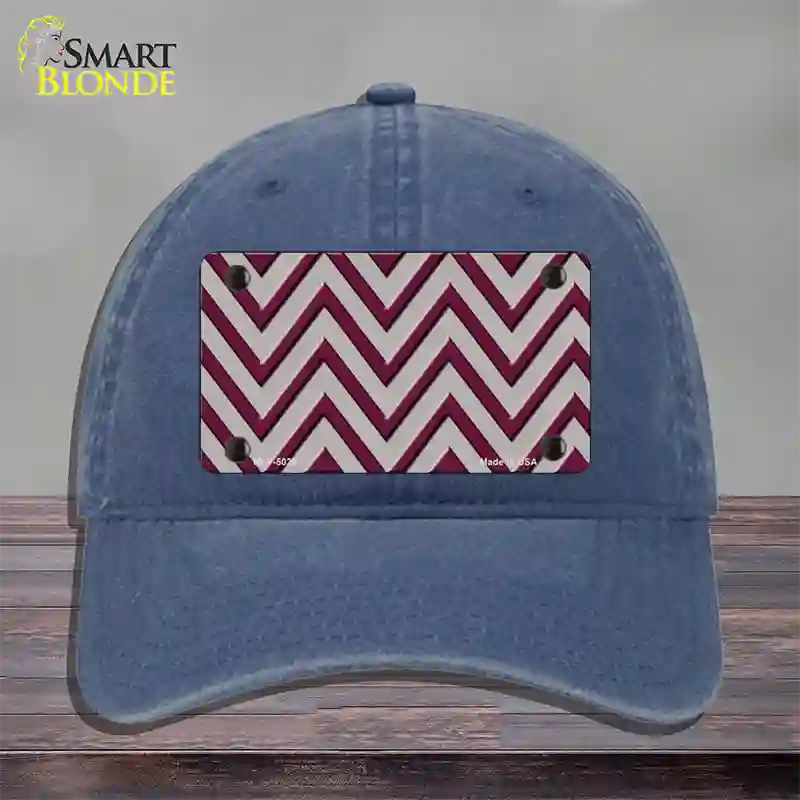 Maroon Grey Chevron Novelty License Plate Hat Unconstructed Cotton / Navy