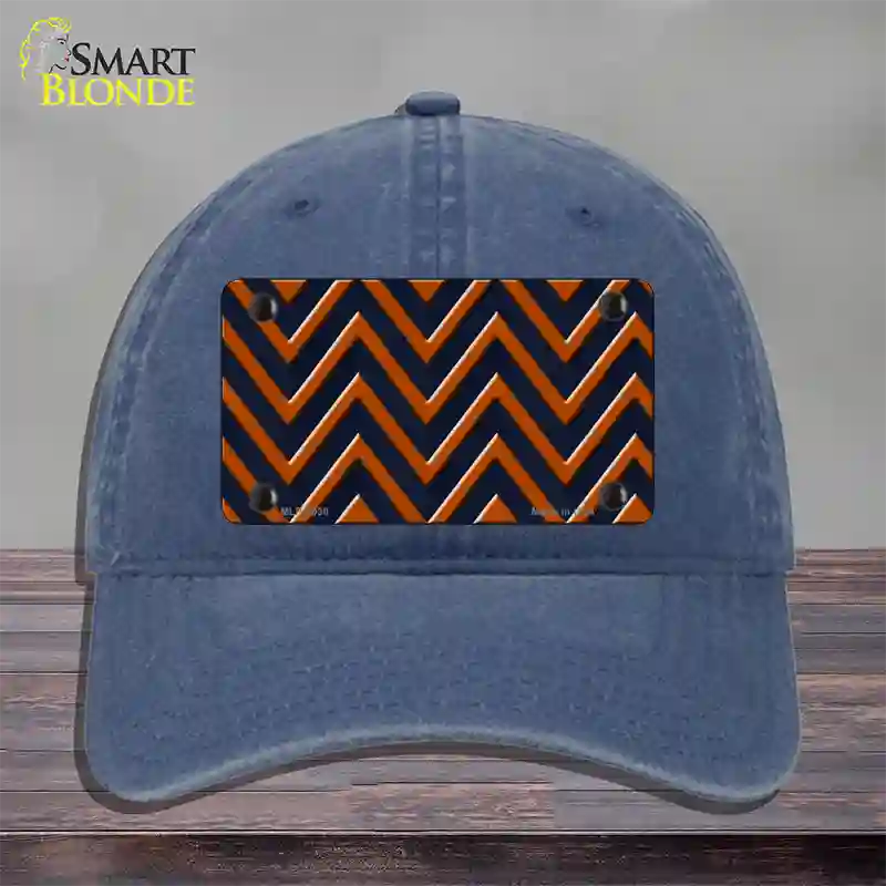 Orange Navy Blue Chevron Novelty License Plate Hat Unconstructed Cotton / Navy