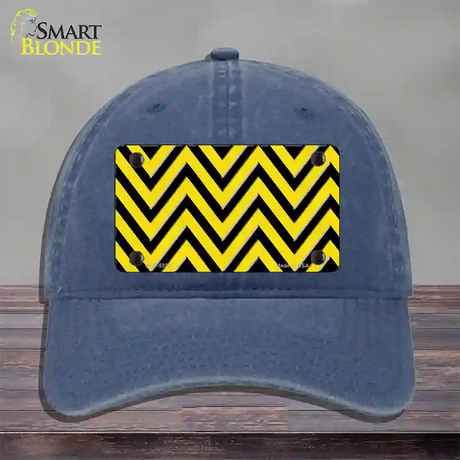 Yellow Black Chevron Novelty License Plate Hat Unconstructed Cotton / Navy