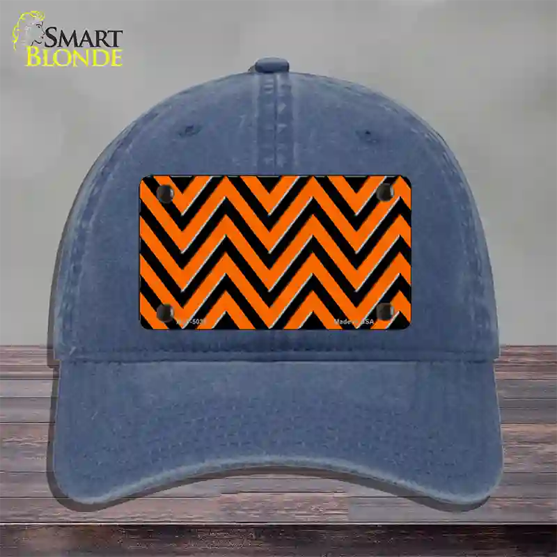 Orange Black Chevron Novelty License Plate Hat Unconstructed Cotton / Navy