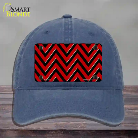 Red Black Chevron Novelty License Plate Hat Unconstructed Cotton / Navy