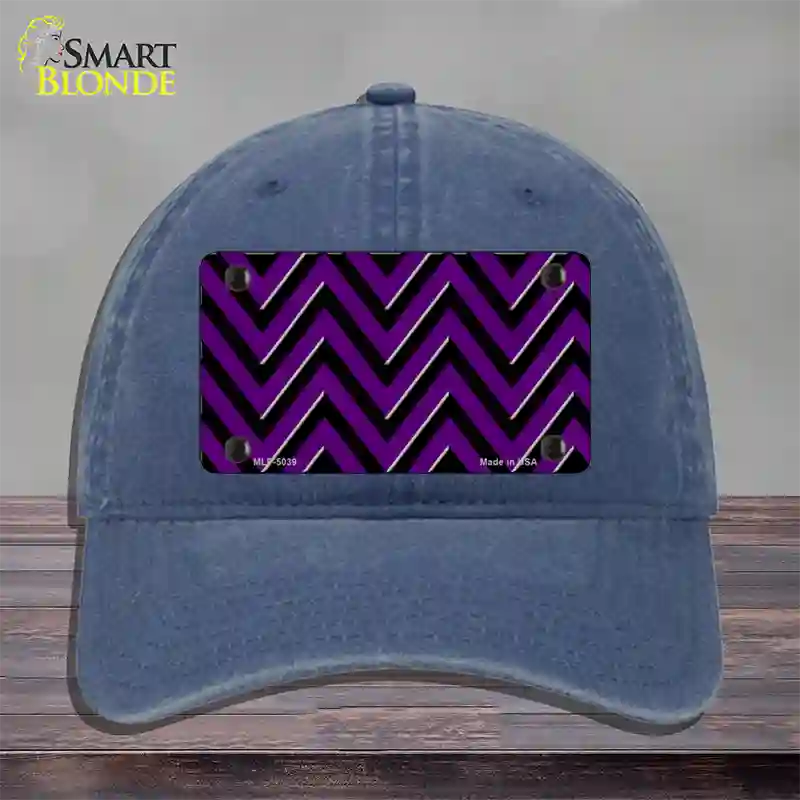 Purple Black Chevron Novelty License Plate Hat Unconstructed Cotton / Navy