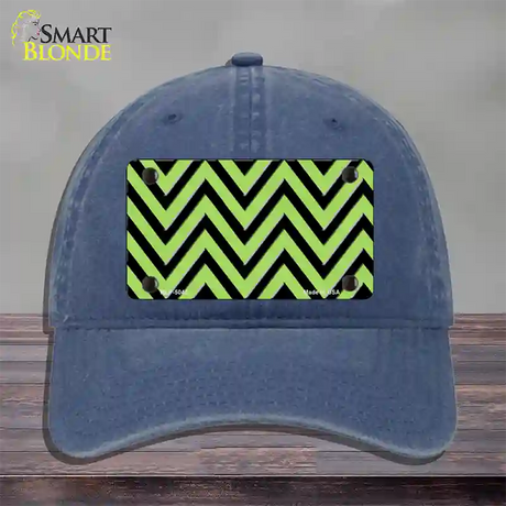 Lime Green Black Chevron Novelty License Plate Hat Unconstructed Cotton / Navy