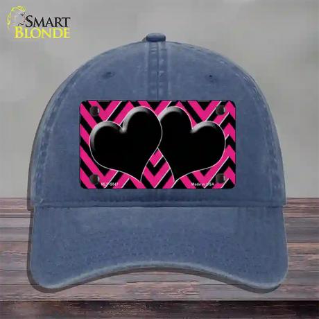 Pink Black Chevon Hearts Novelty License Plate Hat Unconstructed Cotton / Navy