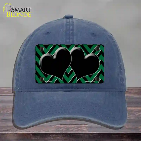 Green Black Chevon Hearts Novelty License Plate Hat Unconstructed Cotton / Navy