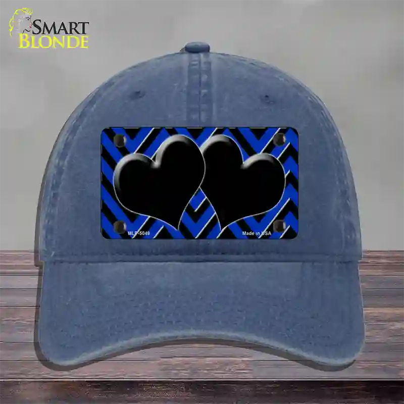 Blue Black Chevon Hearts Novelty License Plate Hat Unconstructed Cotton / Navy