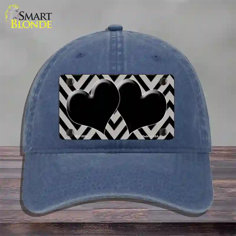 Grey Black Chevon Hearts Novelty License Plate Hat Unconstructed Cotton / Navy