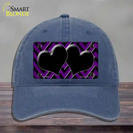 Purple Black Chevon Hearts Novelty License Plate Hat Unconstructed Cotton / Navy