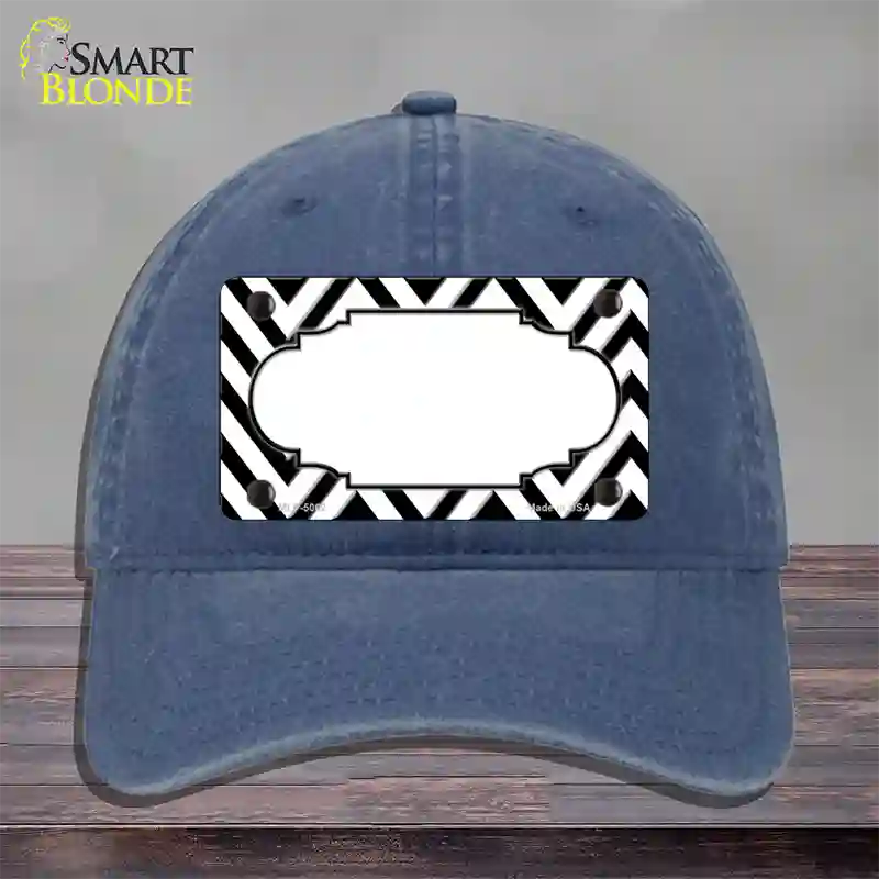 White Black Chevron Scallop Novelty License Plate Hat Unconstructed Cotton / Navy