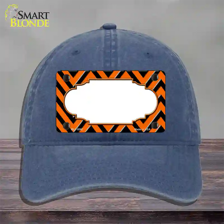 Orange Black Chevron Scallop Novelty License Plate Hat Unconstructed Cotton / Navy