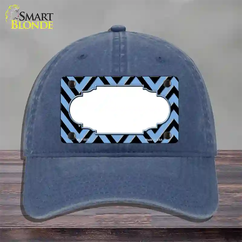 Light Blue Black Chevron Scallop Novelty License Plate Hat Unconstructed Cotton / Navy