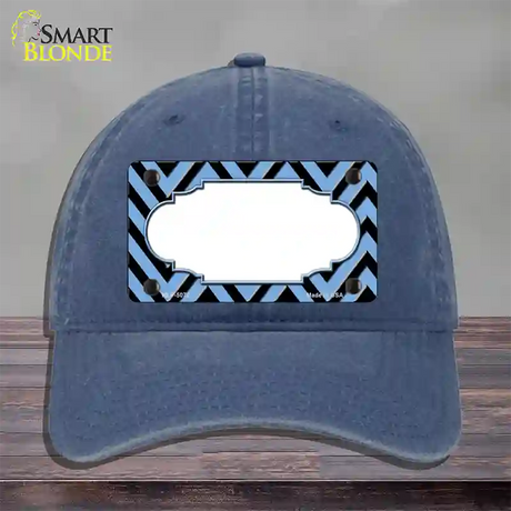 Light Blue Black Chevron Scallop Novelty License Plate Hat Unconstructed Cotton / Navy