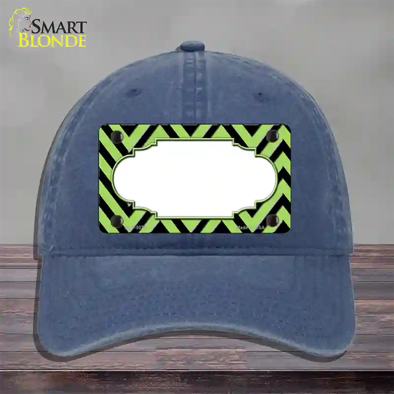 Lime Green Black Chevron Scallop Novelty License Plate Hat Unconstructed Cotton / Navy