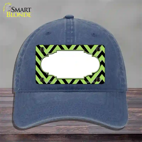 Lime Green Black Chevron Scallop Novelty License Plate Hat Unconstructed Cotton / Navy