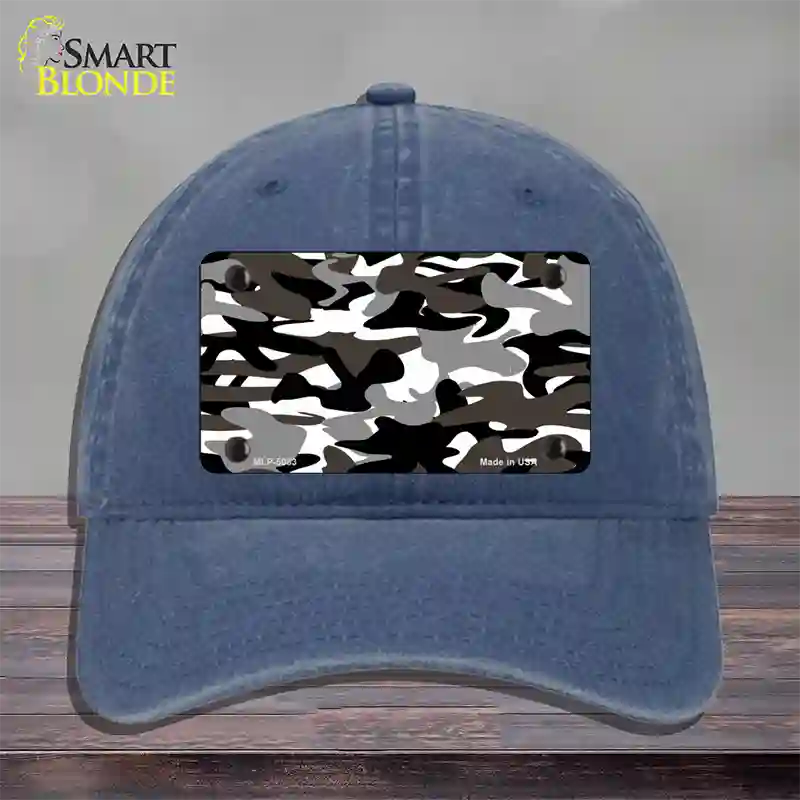 Black And White Camouflage Novelty License Plate Hat Unconstructed Cotton / Navy