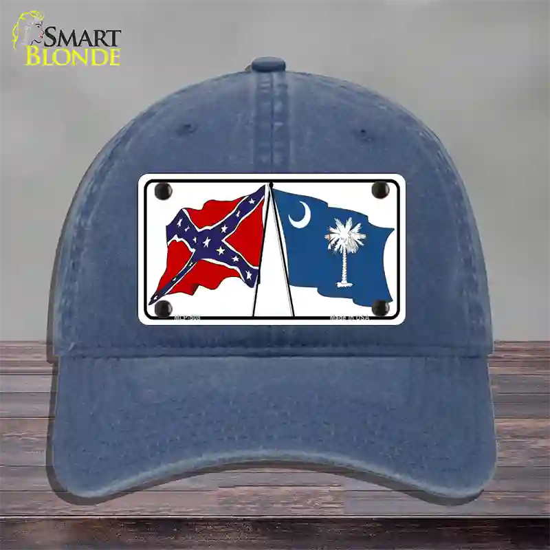 Confederate South Carolina State Flag Novelty License Plate Hat Unconstructed Cotton / Navy