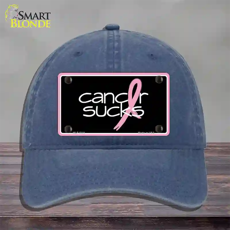 Cancer Sucks Novelty License Plate Hat Unconstructed Cotton / Navy