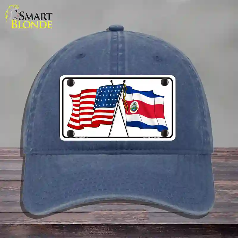 United States Costa Rica Crossed Flags Novelty License Plate Hat Sign Unconstructed Cotton / Navy