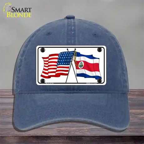 United States Costa Rica Crossed Flags Novelty License Plate Hat Sign Unconstructed Cotton / Navy