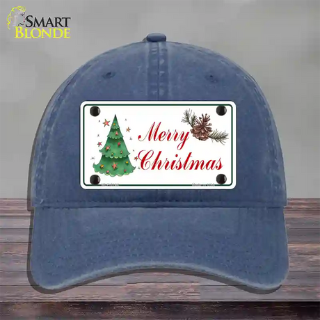 Merry Christmas Tree Novelty License Plate Hat Unconstructed Cotton / Navy