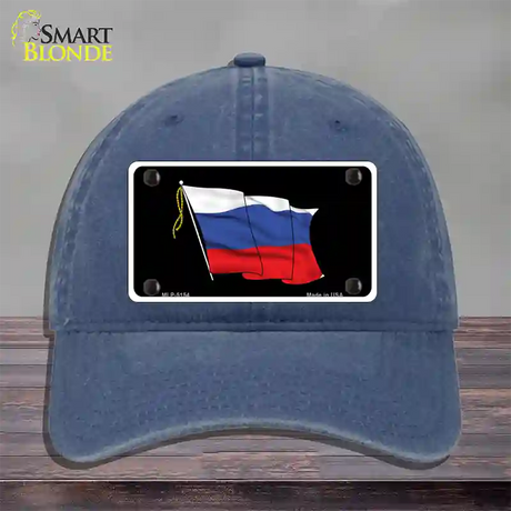 Russian Waving Flag Novelty License Plate Hat Unconstructed Cotton / Navy