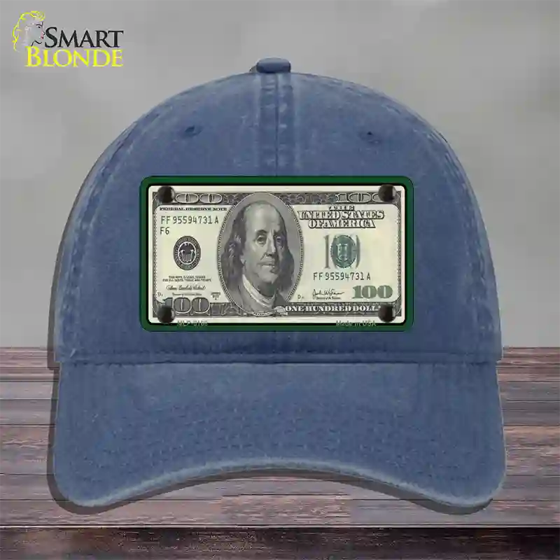 $100 Bill Novelty License Plate Hat Unconstructed Cotton / Navy